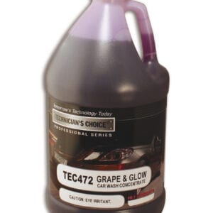 A long shot of the grape and glow car wash concentrate bottle